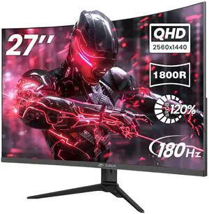 CRUA 27" Curved Gaming Monitor, 2k QHD(2560*1440P) VA Screen, 1800R, 165Hz/180Hz Computer Moniter, Supports AMD Freesync, 120% sRGB, Built-in Speakers, Wall Mountable Installs(HDMI 2.0/DP 1.4)-Black