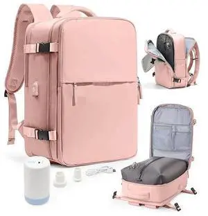 Vacuum Seal Travel Backpack with Air Pump,Compression Vacpack Waterproof Carry On Backpack for Travel Women Men with Vacuum System,Airlines Approved Daypack Laptop Space Saver Bags,Pink