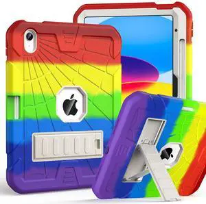SIBEITU Case for iPad (A16) 11th Gen 11-inch 2025 & iPad 10th Gen 10.9 Inch 2022, Rugged Military Grade Protective Cover Built-in Kickstand & Pencil Holder | Vibrant Rainbow for Young Artists & Kids