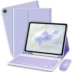 Bxomteng Keyboard Case for Samsung Galaxy Tab A9+ / A9 Plus 11 inch - 7 Colors Backlit Keyboard Cover and Mouse (Light Purple)