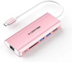 LENTION USB C Hub with 4K HDMI, SD Card Reader, 2 USB 3.0, Type C Charging Port, Ethernet Port, Compatible 2023-2016 MacBook Pro, New Mac Air/Surface/Steam Deck, More (CB-C68, Rose Gold)