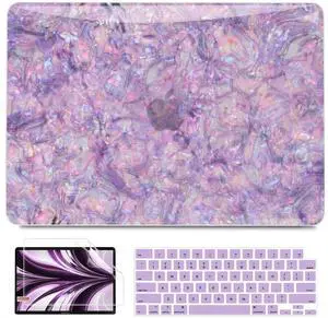 B BELK Compatible with MacBook Air 13 inch Case 2025 2024 2023 2022 M4 M3 M2 A3240 A3113 A2681, Plastic Hard Shell +Keyboard Cover +Screen Protector for MacBook Air 13.6 inch Case, Shiny Purple Pearl