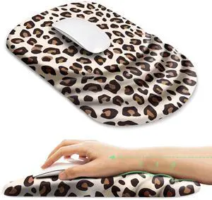 Ergonomic Mouse Pad with Wrist Rest Support,Non-Slip PU Base,Massage for Carpal Tunnel Pain Relief,Memory Foam Mousepad for Home,Office,WorkRose Gold Leopard