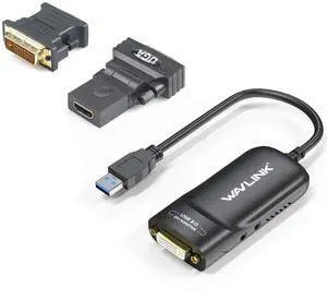 WAVLINK USB 3.0 to HDMI/DVI/VGA Universal Video Graphics Adapter with Audio Port Supports up to 6 Monitor displays, 2048x1152 External Video Card Adapter Support Windows & Chrome OS