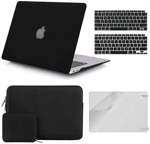 iCasso Compatible with MacBook Air 13 inch Case 2020 2019 2018 A2337 M1/A2179/A1932 Touch ID, Hard Shell Case, Sleeve, Screen Protector, Keyboard Cover for MacBook Air 13'' with Small Bag - Black