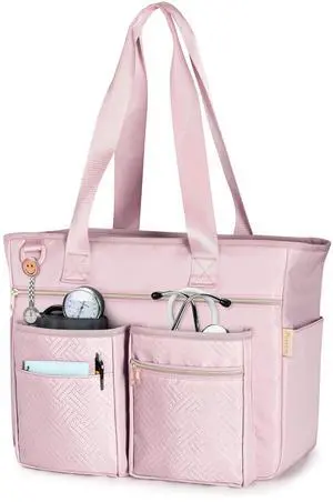 Fasrom Nurse Tote Bag for Work Nurses with Laptop Sleeve, Home Health Clinical Bag for Nursing Students and Medical Assistant, Pink (Patent Pending)