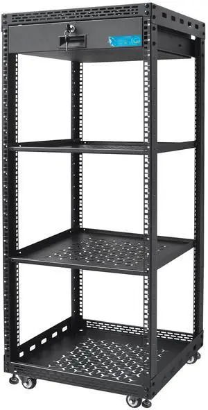 OCEANHUG 24U Server Rack Cabinet with Drawer & 2 PCS Full Size Rack Shelves - Integrated Top/Bottom Panels, 4 Rolling Wheels for 19" Equipment & Home Lab Studio