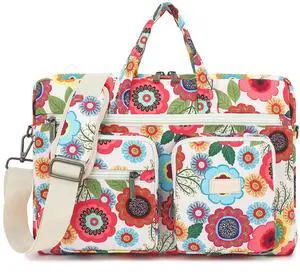 Canvaslove Muti-Pockets Laptop Sleeve Case Bag,Rebound Bubble Cushioned Laptop Shoulder Bag Fits Laptop 15.6 inch-16 inch (Red Flower)