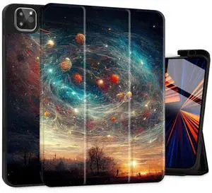 May Chen Case for iPad Pro 11-inch 2024 5th Generation M4 Chip, [Built Pencil Holder 2/USB-C] Soft TPU Back Cover with Trifold Stand Support Auto Wake/Sleep, Astral