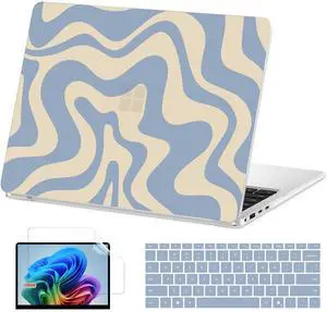 AKIT Case Compatible with Microsoft Surface Laptop 15-inch Touchscreen Copilot+ PC 2024 (7th Ed), Unique Pattern Hard Shell Case+Screen Protector+Keyboard Cover for Surface Laptop 7 15'', Blue Wave