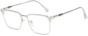 Cyxus Men Blue Light Blocking Glasses Half Rimless Computer Gaming Glasses Square Fashion Glasses 8252 Clear