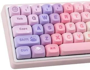 TYRIXKI PBT Keycaps 136 Keys MOA Keycaps, Gradient Cat Keycap Dye-Sublimation Cute Custom Keycap Set for Cherry Gateron MX Swithes Mechanical Gaming Keyboards