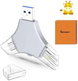 USB 3.0 Flash Drive 64gb for iPhone, 3in1 External Memory Picture Keeper Storage Stick for Photo/Video/Data Saver/Backup, V9.95High Speed Thumb Drives for iPhone/iPad/Android/PC - Deep Stone Ink Gray