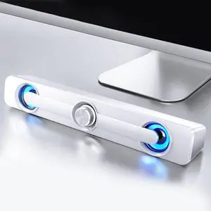 Computer Speakers, Subwoofer Soundbar Speaker for Laptop Computer, 2 Channel Bass Speaker 3W, Computer Sound Bar, Volume Control (White)