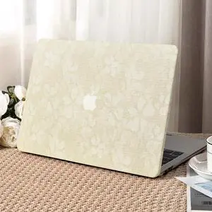 Seorsok Compatible with MacBook Pro 13 inch Case M2 2023,2022,2021-2016 A2338 M1 A2251 A2289 A2159 A1989 A1708 A1706,Leaves Printed Leather Plastic Hard Shell Case with Keyboard Cover,Beige