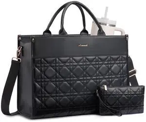 LOVEVOOK Laptop Tote Bag for Women with Large Cup Holder, 15.6 Inch PU Leather Work Bag Teacher Tote Bag, Waterproof Bag for School with Zipper, Computer Messenger Bags Business Office