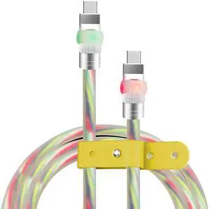 chubbycable Neon Chubby - Fast Charge UFO Neon Cable Durable Charging Cable Ultra-Thick Silicone LED Light Up Phone Charger Cord, Transparent, Type-C to Type-C, 4.9FT