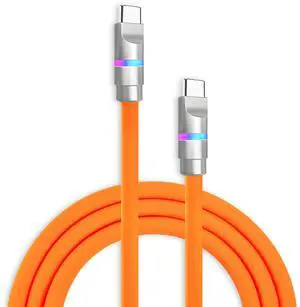 chubbycable Neon Chubby - Fast Charge Cable with Smart Light RGB Color Gradual Light Up 100W Charging Cord LED USB C Cable Compatible with iPhone 17-15 Series, Orange, Type-C to Type-C, 0.32 FT