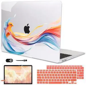 LCMOCICO Compatible with 2021 2020 2019 2018 MacBook Air 13 inch Case M1 A2337 A2179 A1932, Pattern Plastic Hard Shell Case & Screen Film & Keyboard Cover for MacBook Air 13 M1 Touch ID, Ribbon Bird