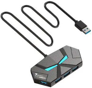 USB 3.0 Hub, 7-Port USB Hub, USB Splitter, USB Extender with Power Port for Laptop, PC, Xbox, Gamepad,Flash Drive, HDD, Console, Printer, Camera,Keyborad, Mouse,USB Fan (7-Port USB A)