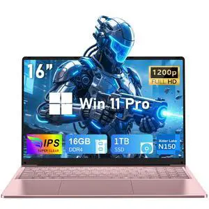 CHIFUYOU Gaming Laptop, 2025 16 Inch Laptop Computer, N150 Processor (4C/4T, Up to 3.6GHz),16GB RAM 1TB SSD, WiFi 5,BT4.2,16" FHD 1920x1200(16:10), Backlit Keyboard, Rose Gold