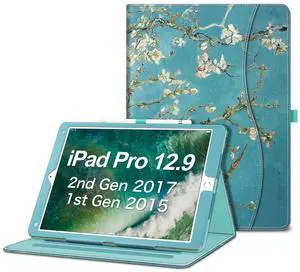 Fintie Multi-Angle Case, 2017/2015 iPad Pro 12.9 inch (Old Model) 1st & 2nd Gen Case - [Corner Protection] Folio Stand Cover with Pencil Holder & Pocket, Auto Wake/Sleep, Blossom