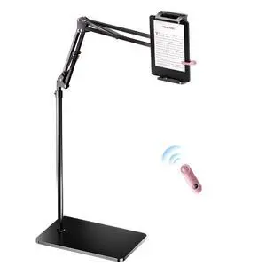 UNIBITRI Floor Stand for Kindle with Remote Page Turner, Holder Stand for Reading in Bed with Clicker  for Kindle Paperwhite, Oasis,Tablet, iPhone and More 4.7-11 inch,Pink Remote
