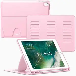 VIKESI Case for iPad 6th / 5th Generation (2018/2017 Released) 9.7-inch and for iPad Air 2/1,Multiple Angles Magnetic Stand Cover,Shockproof Soft Back,Pencil Holder,and Auto Sleep/Wake,Pink