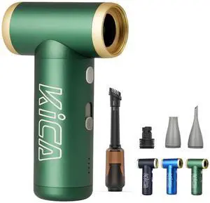 KiCA JetFan 2S Combo Compressed AirCan Substitute,117000RPM Air Duster Electric Blower for ComputerKeyboard Cleaning,Hair Drying,Camping,Outdoors,Car,Barbershop,Handmade,Rechargable,Metal Body,Green