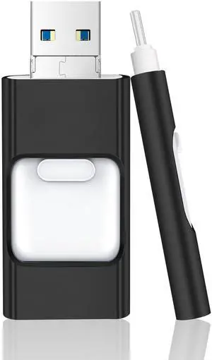32GB USB Flash Drive  4 in 1 USB C Flash Drive with USB 3.0, Type C, Micro USB & iOS Connector  High Speed Thumb Drive, Memory Stick Compatible with Laptop, Android, PC - Black