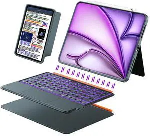 iPad Air 13 inch Case Keyboard (M3 M2, 2025 2024),Wireless iPad Keyboard for Pro 12.9 inch 6/5/4/3rd Gen,Magnetic Detachable with Trackpad,7-Color Backlit,Landscape/Portrait,Adjustable Stand (Gray)
