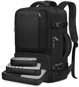 Vancropak Carry on Backpack, Flight Approved 40L Travel Backpack with 3 Packing Cubes for Men Women, Water Resistant Expandable Business Luggage Daypack Suitcase Travel Bag, Traveling Gifts, Black