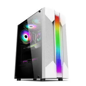 ATX/M-ATX/ITX PC Case Mid-Tower,Computer Gaming Case with Transparent Acrylic Board, 5 ARGB Fans Pre-Installed, USB3.0/USB1.0(White)