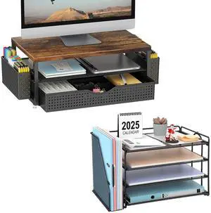 gianotter Monitor Stand with Storage + 4-Tier Paper Organizer (Black)