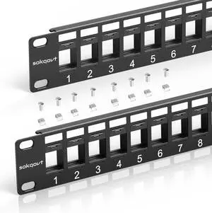 Sokqovt 24 Port Blank Keystone Patch Panel with Snap-in Design (2 Pack), Cat6 Network Patch Panel 1U 19 inch, Rack Mount Ethernet Patch Panel (for Slim Keystone Only)