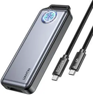 UANTIN M.2 NVMe SSD Enclosure 80Gbps - Zinc Alloy Case with Cooling Fan & Silicone Sleeve, Compatible with Thunderbolt 5/4/USB4, Support 2280 M Key/M+B Key SSDs, Includes 80Gbps USB-C Cable