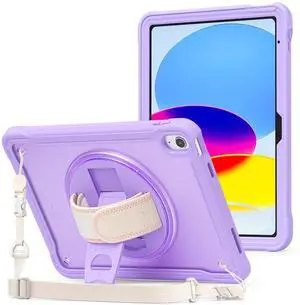 ProCase for iPad 11th Generation A16 2025/iPad 10th Generation Case 10.9 Inch 2022, Heavy Duty Shockproof Rugged Cover with Hand Strap 360 Degree Rotatable Kickstand Protective for iPad 11/10 -Purple