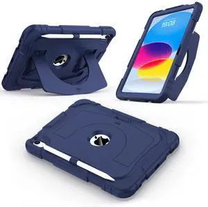 CCMAO Kids Case for iPad (A16) 11 Inch 2025, iPad 10th Gen 10.9 Inch 2022, with Portable Handle Kickstand and Pencil Holder, Heavy Duty Shockproof Rugged Protective Case for iPad 11/10 Gen, Navy Blue