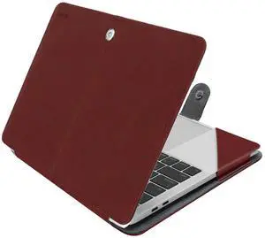 MOSISO Case Compatible with MacBook Air 13.6 inch M4 M3 M2 2025-2022 /Air 13 M1 2022-2018 /Pro 13 inch M2 M1 2025-2016, PU Leather Portfolio Protective Stand Cover, Claret Red