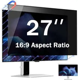 [2 Pack] Magnetic Computer Privacy Screen Filter 27 Inch for Frameless Monitor 16:9 Aspect Ratio, Removable Anti Glare Blue Light Protector, Double Sided Reversible Eye Care 27in Film