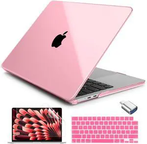 Batianda Compatible with New MacBook Air 15 inch Case 2025 M4 2024 M3 2023 M2 Chip Release, Bling Crystal Hard Shell with Screen Protector Keyboard Cover and OTG Adapter, Crystal Pink