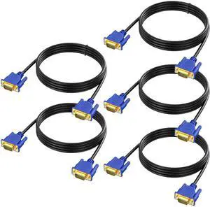 5-Pack VGA Cable 6 Feet,Male VGA to VGA Male Monitor Computer Cable Adapter Cord HD15 1080P Full HD High Resolutionfor TV Computer Projector-Blue