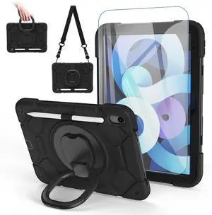 EayCoul case for iPad (A16) 11th Generation 11 Inch (2025)iPad 10th Generation 10.9 Inch(2022),with[Tempered Glass Screen Protector] [Pencil Holder] 360° Rotating Handle Stand (Black)