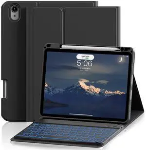 SQBEBS Case with Keyboard for iPad Air 11 inch M3/M2 2025/2024, iPad Air 5th/4th Generation 10.9 inch, 7 Colors Backlit Detachable Bluetooth Keyboard, Stand Folio Cover with Pencil Holder, Black