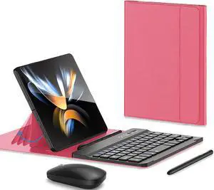 for Samsung Galaxy Z Fold 7 6 5 Keyboard and Mouse, Portable Mini Bluetooth Keyboard with Leather Case and Capacitive Pen, 4 in 1 Set for Z Fold 7 Accessories