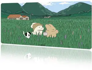 MAYCARI Cute Desk Mat Cartoon Desk Pad Mouse Pad Kawaii Large Green Rabbit Dog Gaming Mousepad XXL Laptop Keyboard Desktop Writing Pad for Girls Students 31.5"X15.7"