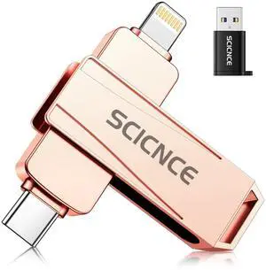 SCICNCE 256GB Flash Drive Intended for iPhone, USB Memory Stick Storage Backup for Photos Videos, Plug and Play No APP Required, Compatible with iPhone iPad Android and Computers (Rose Gold)