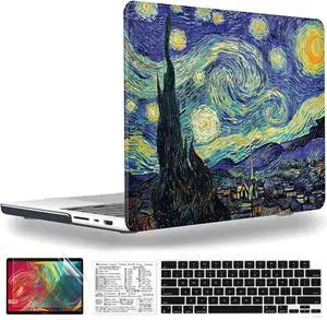 QCzyc Compatible with MacBook Pro 14 Inch Case 2021-2024 Release M4 A3112 A3185 A3401 M3 A2992 A2918 M2 A2779 M1 A2442 Plastic Shell Case &Keyboard Cover& Mac OS Keyboard Sticker (Van Gogh Starry Sky)