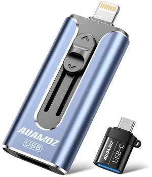 AUAMOZ 256GB Flash Drive Intended for iPhone, Memory Stick Storage Files Photos Videos Backup, Compatible with iPhone iPad Android PC, Plug and Play, No Application Required (Blue)