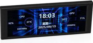 Trofeo Vision LCD AIO Screen Display 6.86 PC Monitor, USB Type-C Connect | Real-Time Hardware Monitoring | 1280x480 Resolutions, Preset & DIY Themes for Gaming PC Case/CPU Cooler(Black)